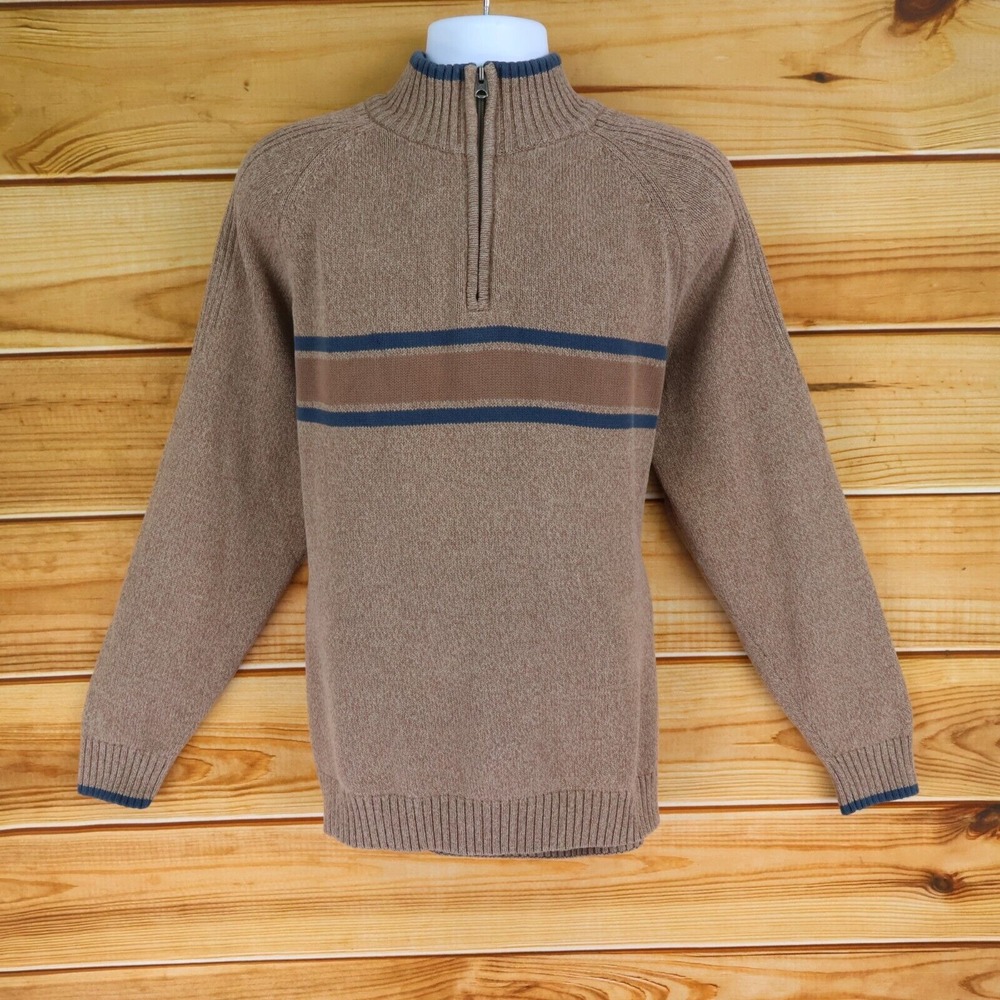 Columbia‎ Pullover Sweater 1/4 Zip High Neck Mens Size XXL Brown Blue Stripe